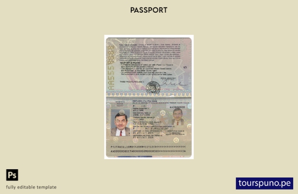Plantilla de versión de pasaporte de Italia lista para imprimir